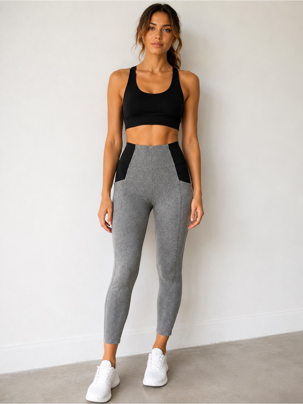 Zara Basic Gray & Black High-Waisted Leggings Size Medium